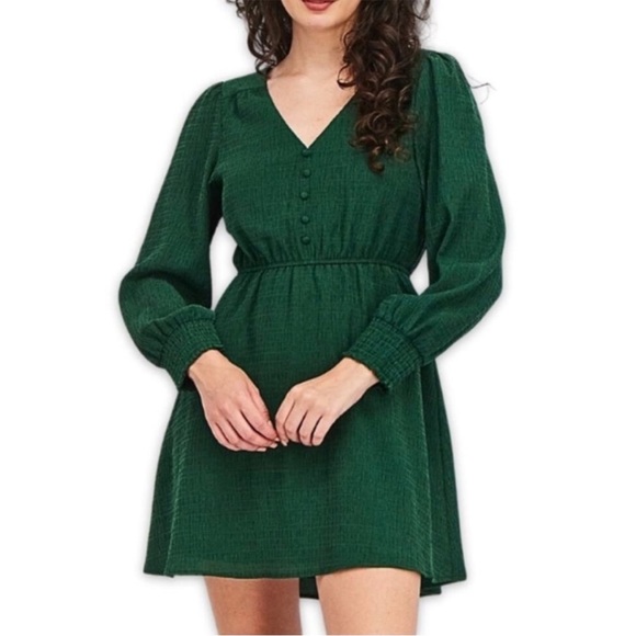 BB Dakota Green Textured Long Sleeve Dress - Picture 1 of 6